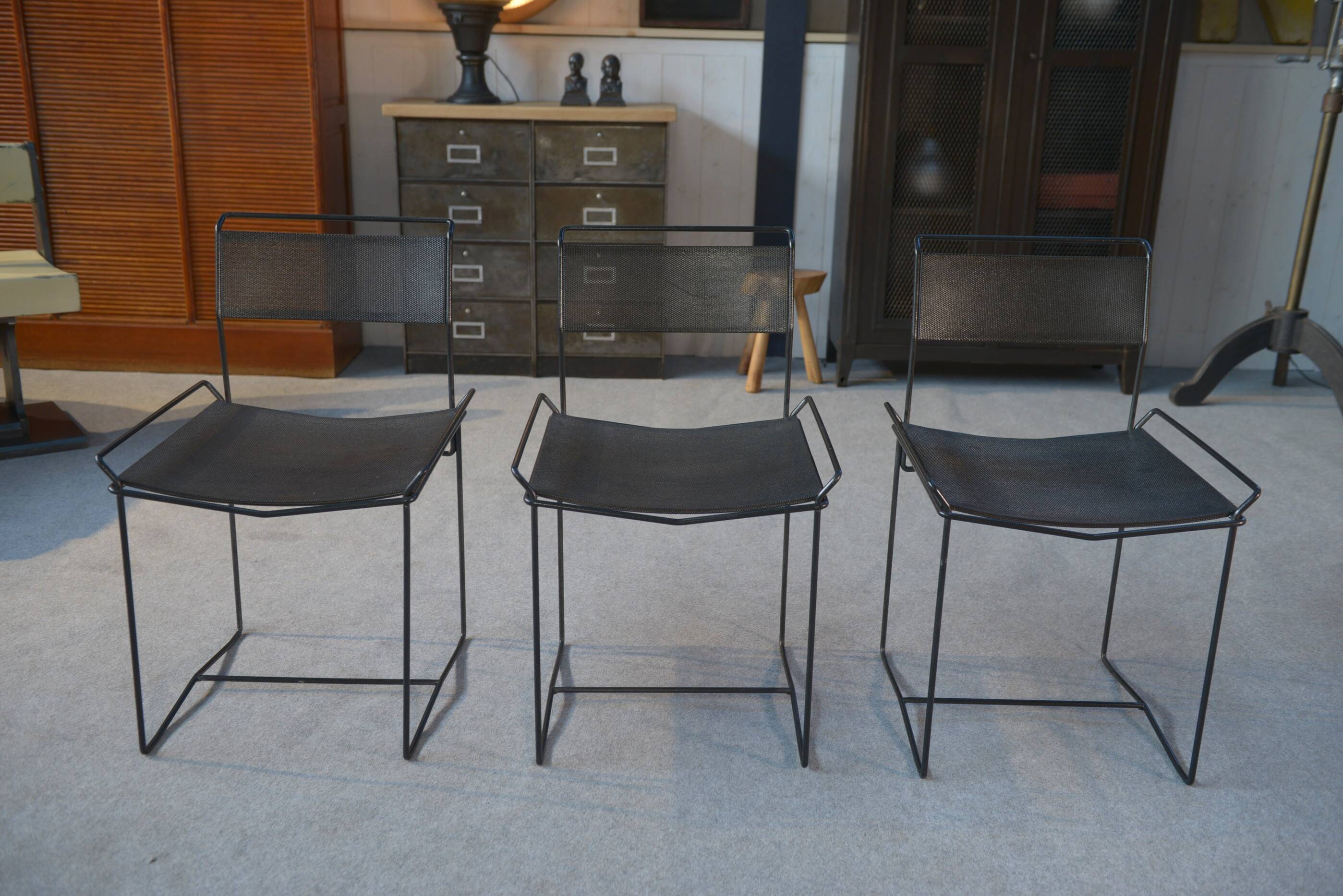 Set of 6 perforated steel chairs, 20th century design