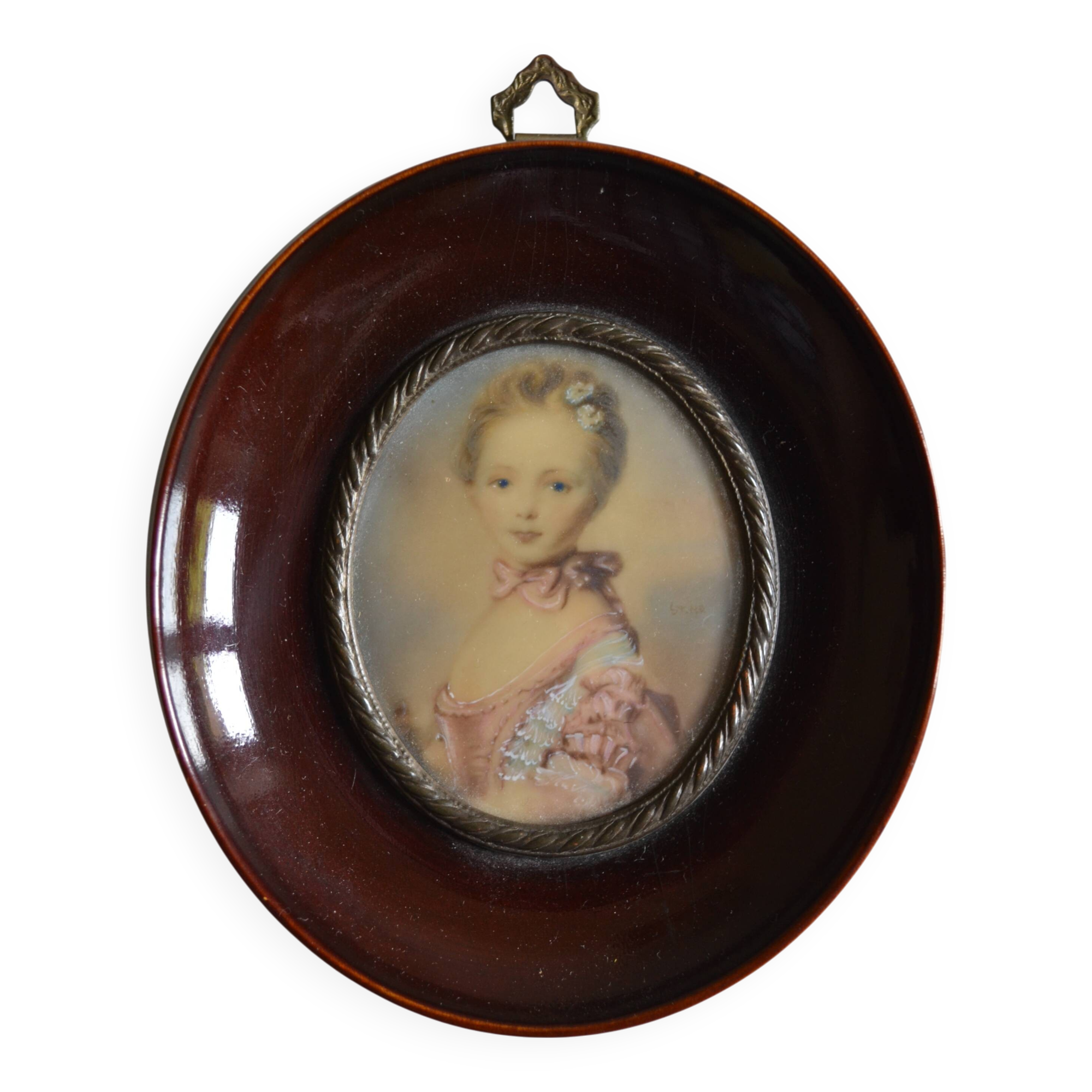 Miniature portrait of a young girl, framed and under glass