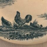 9 dessert plates old chickens, geese and pheasants blue field service Terre de Fer