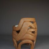 Organic Sculptural hand-crafted palm wood Side Chair, 1970s