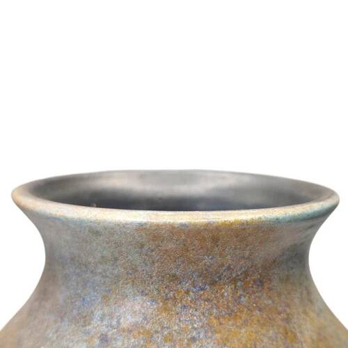 Studio ceramic vase from France circa 1960, blue-brown marbled, signed, 24 cm.