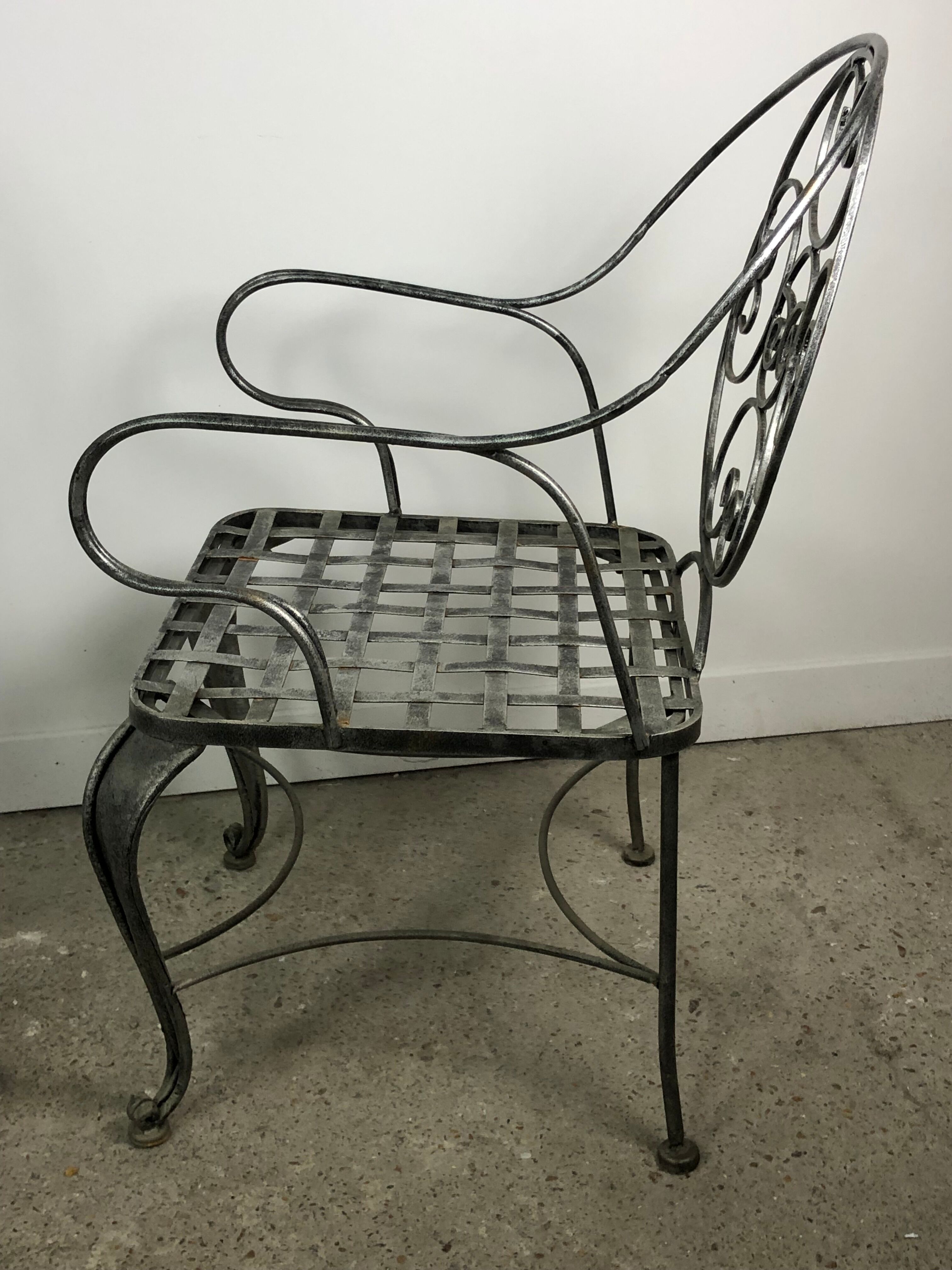 Garden chairs and armchairs (series of 4) vintage 1980 in wrought iron
