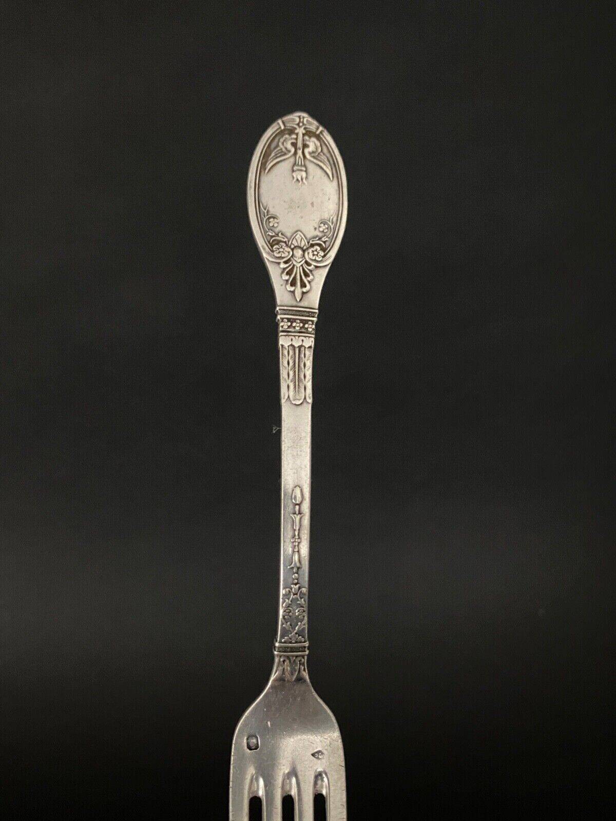 Pair of Gorini silver cutlery, Empire style, Minerva hallmark and richly decorated monogram