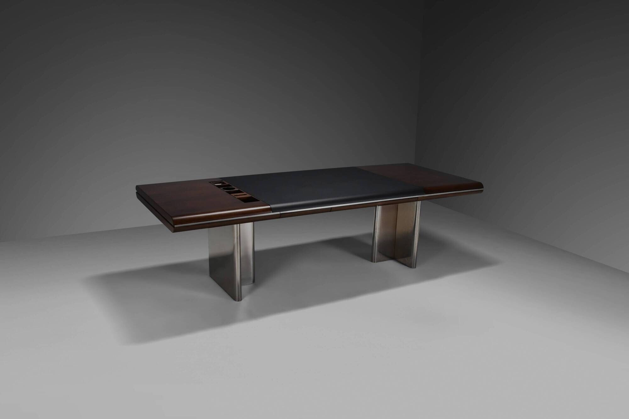 Walnut, Metal and Leather Hans von Klier “Il Ponte” Desk for Skipper, 1970s