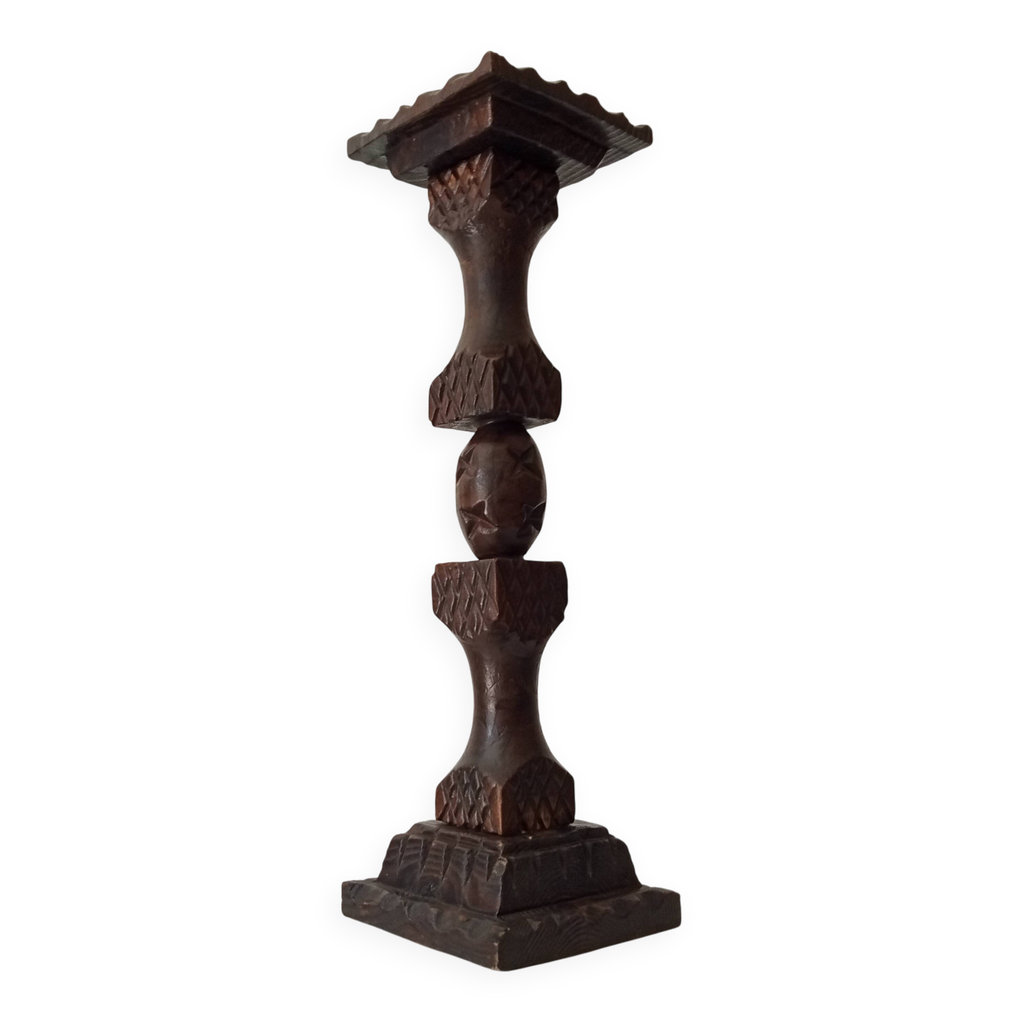 Vintage carved wooden pedestal ashtray