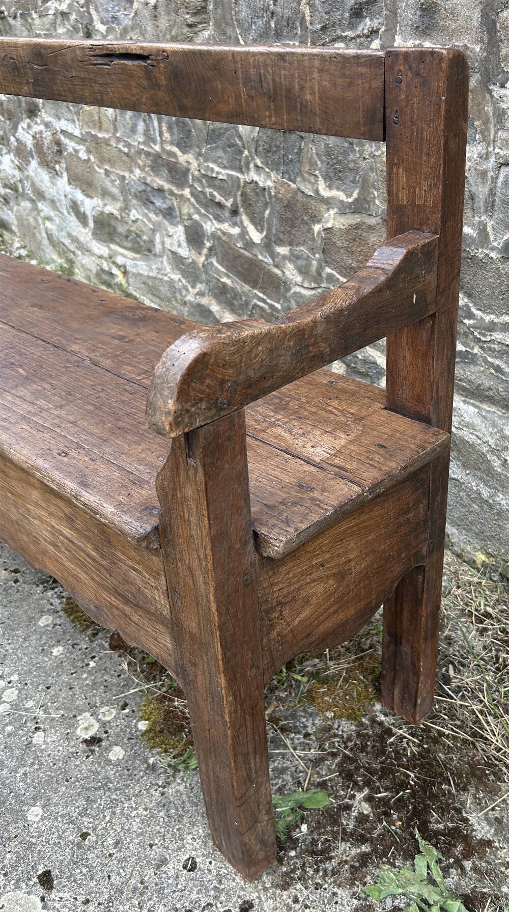 Banc de cheminée ancien en bois, fin XIXème s