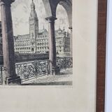 Etching "Town Hall in Hamburg" by Albrecht Bruck