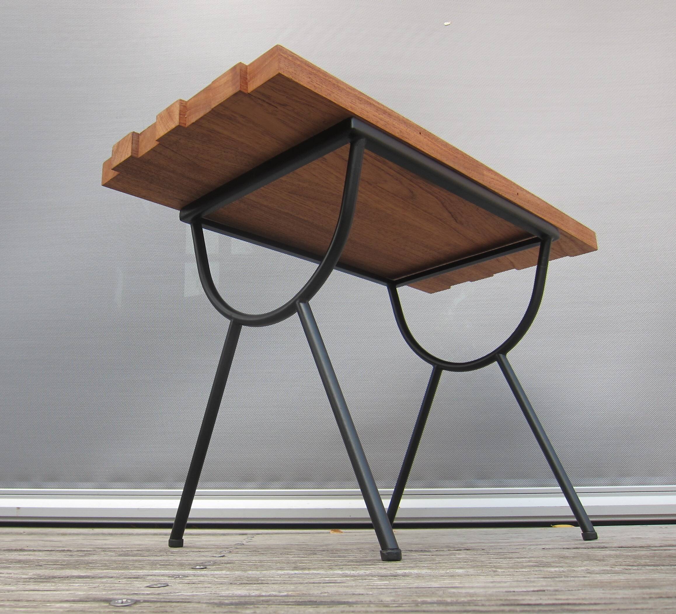 1950s wood and metal portico coffee table