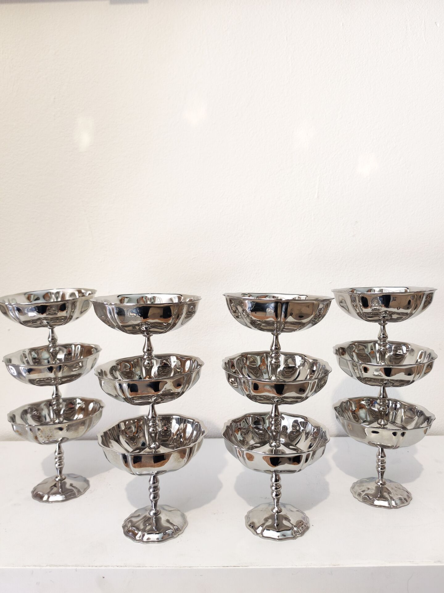 12 shiny high sorbet cups in stainless steel chrome