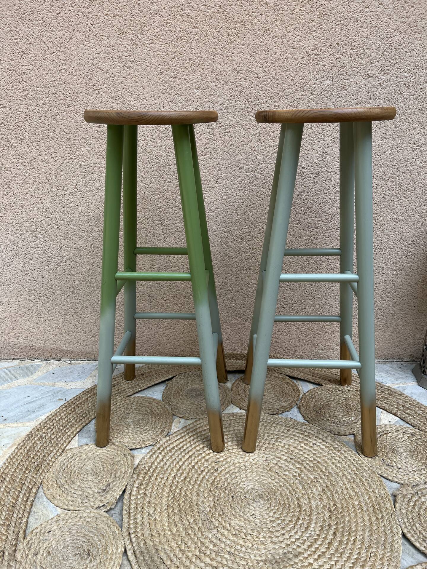 Pair of pine bistro stools