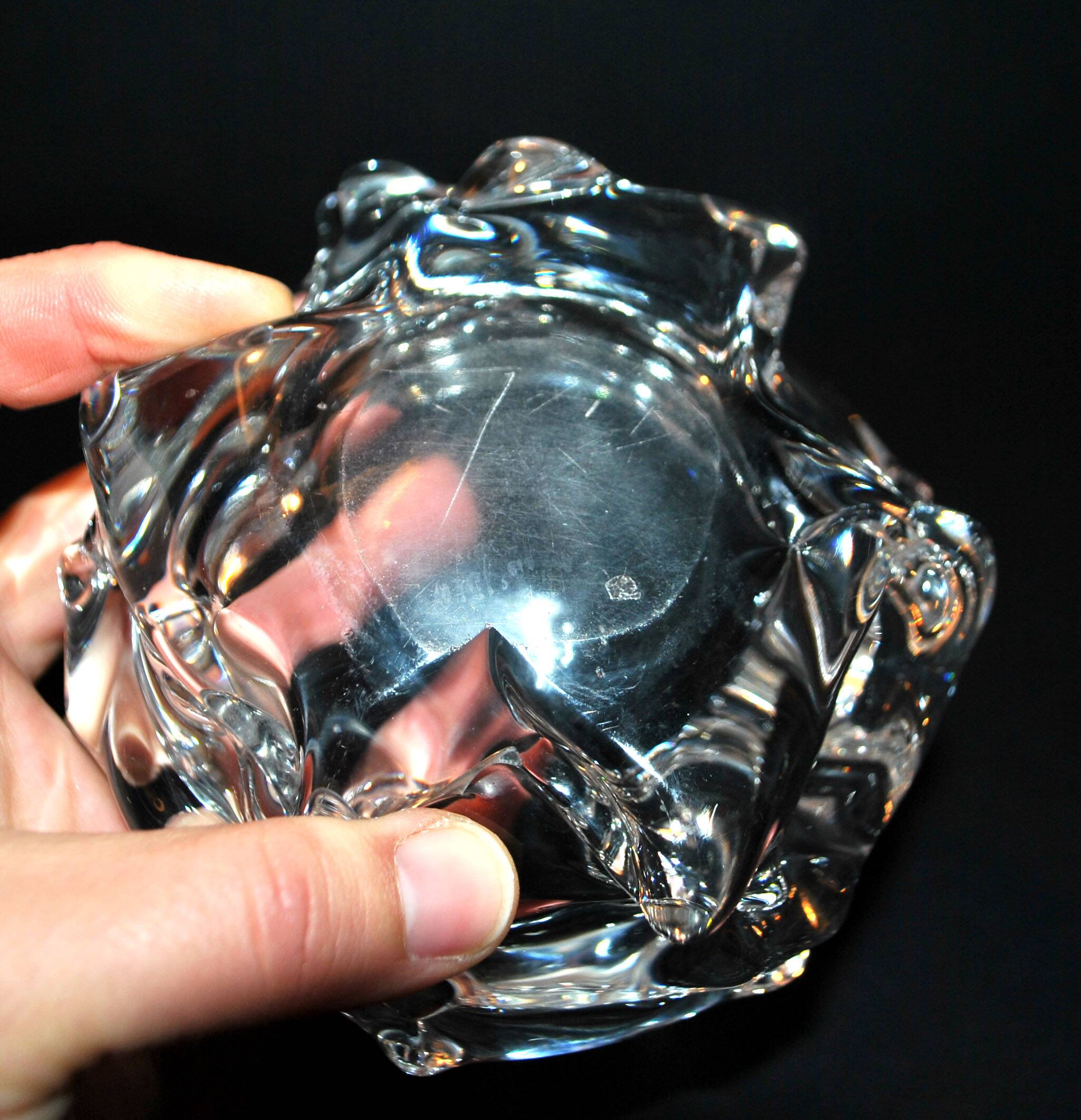 1960 Design ashtray bowl in blown crystal signed Cristal Paris France