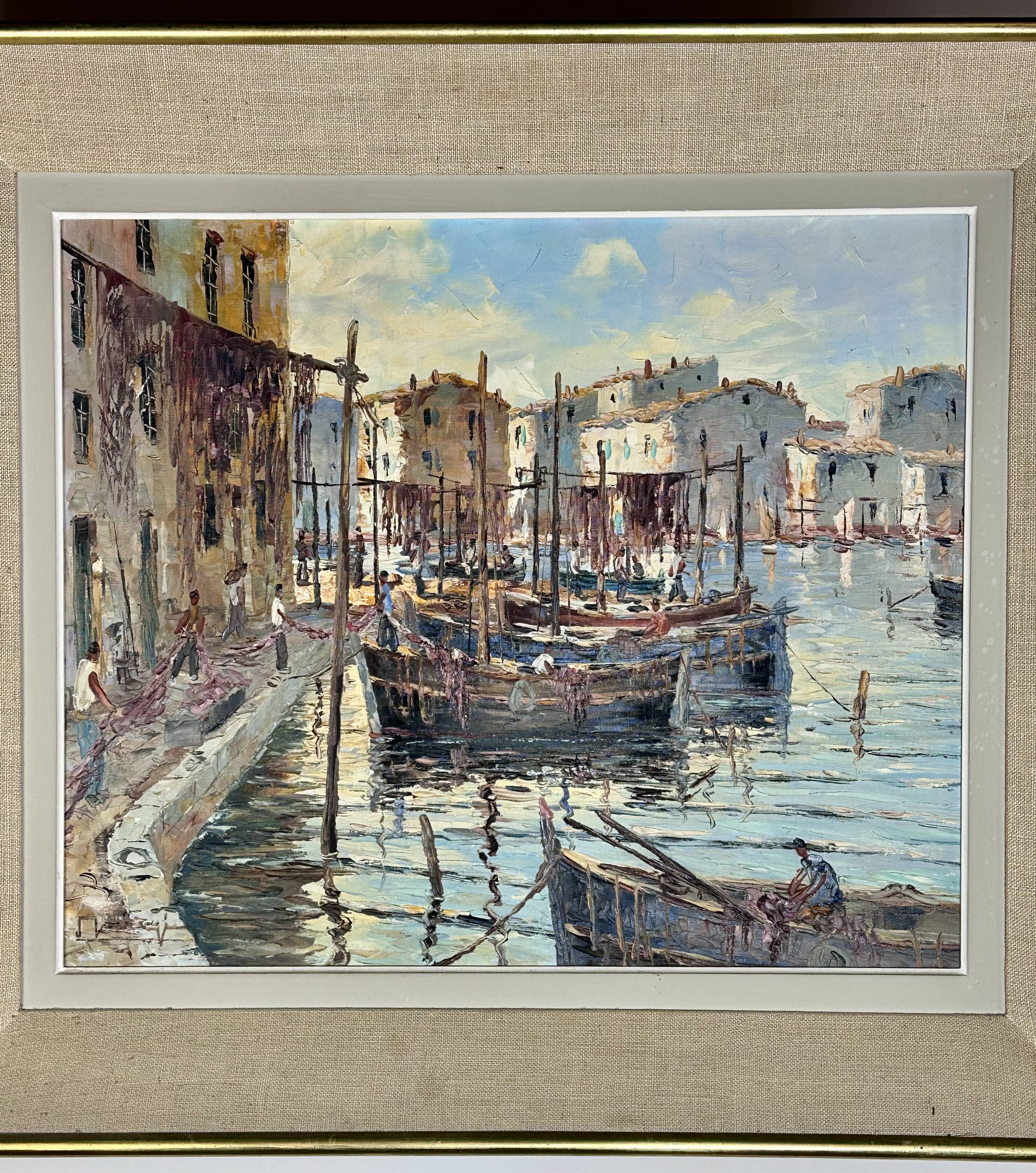 Oil painting on canvas of the port of Martigues.