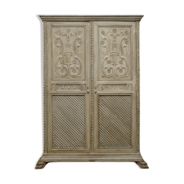 Jacobean Revival armoire, hand-carved, painted - 1840-1860