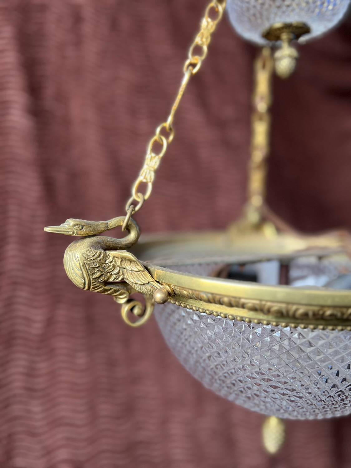 Antique Empire gilt bronze swan neck chandelier