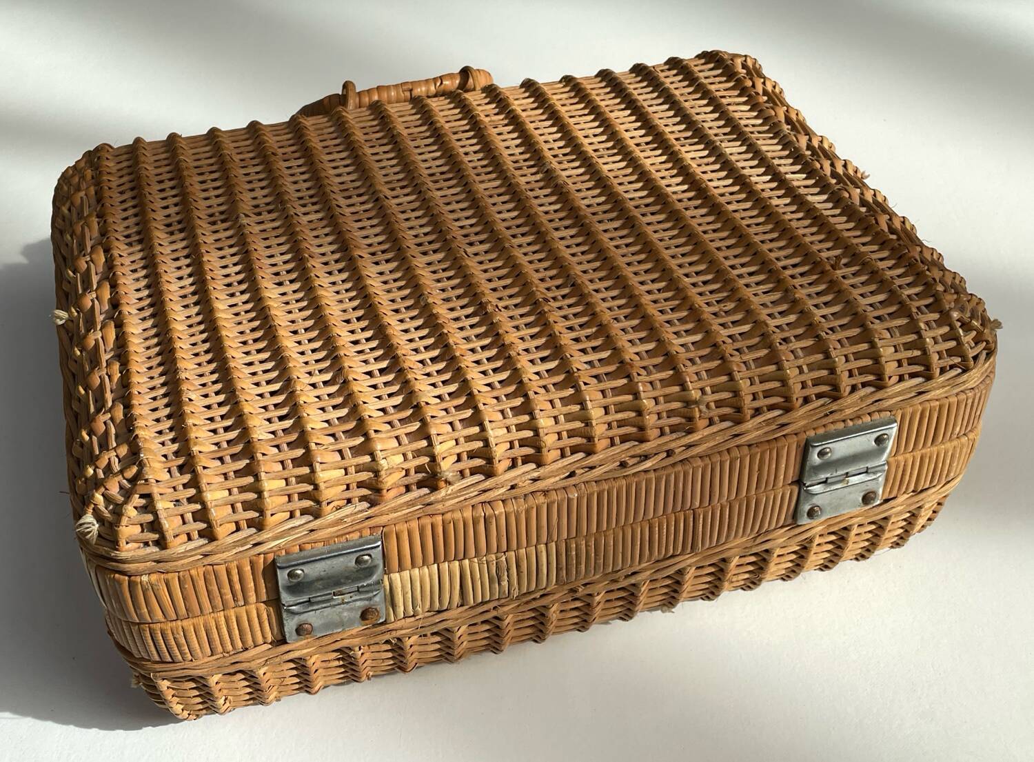 Small vintage rattan suitcase, bohemian spirit, 1960s-70s.
