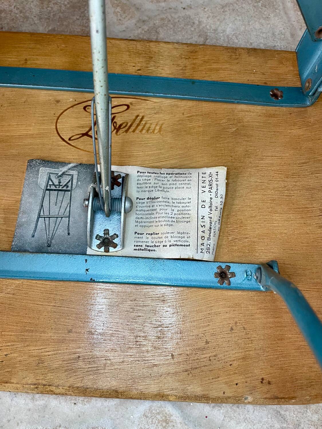 Folding workshop stool “Libellule” year 1950