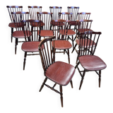Set of 13 Tacoma Baumann bistro chairs in dark wood and brown leatherette from the 50s