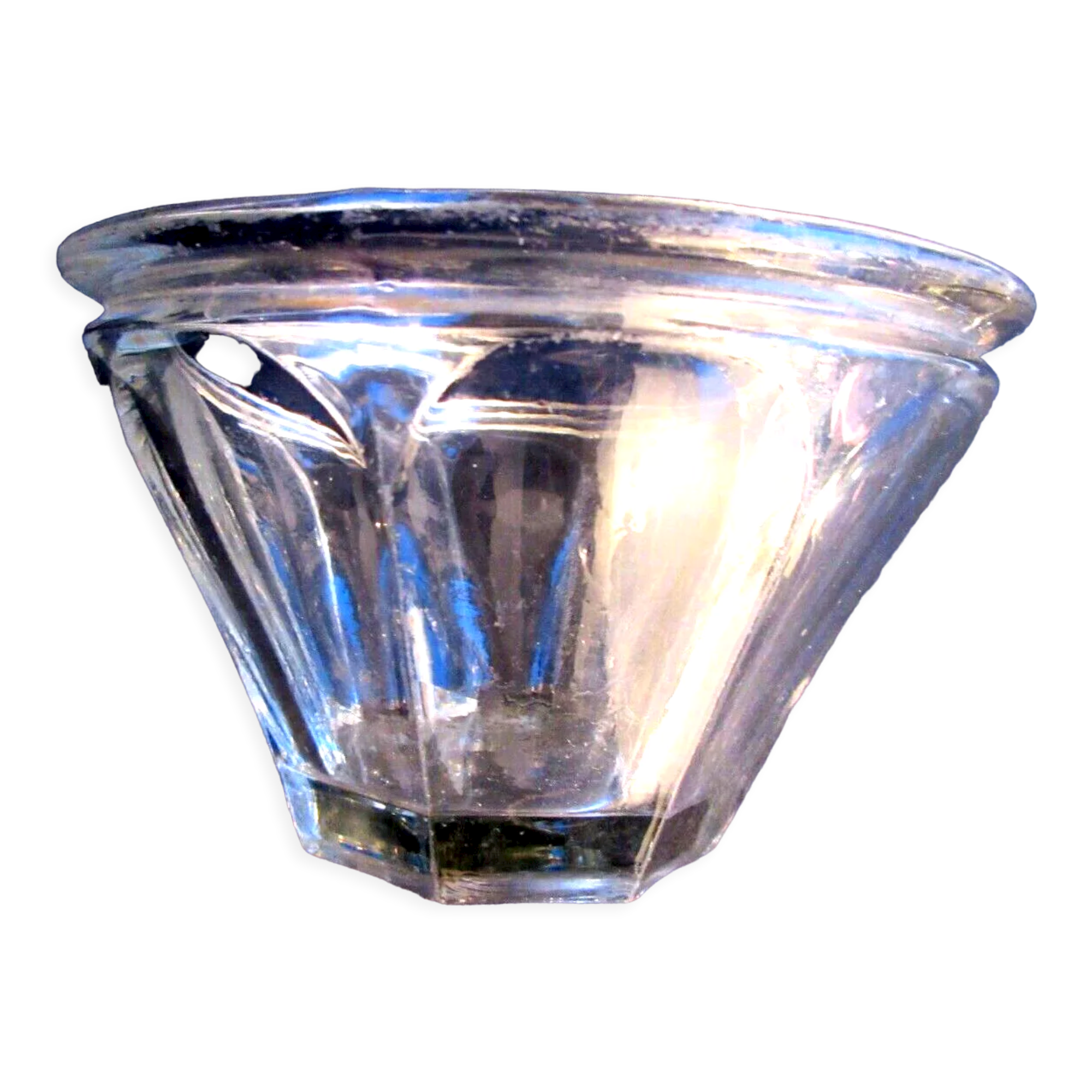 Nineteenth jam jar in well-flared glass, 8 flat ribs