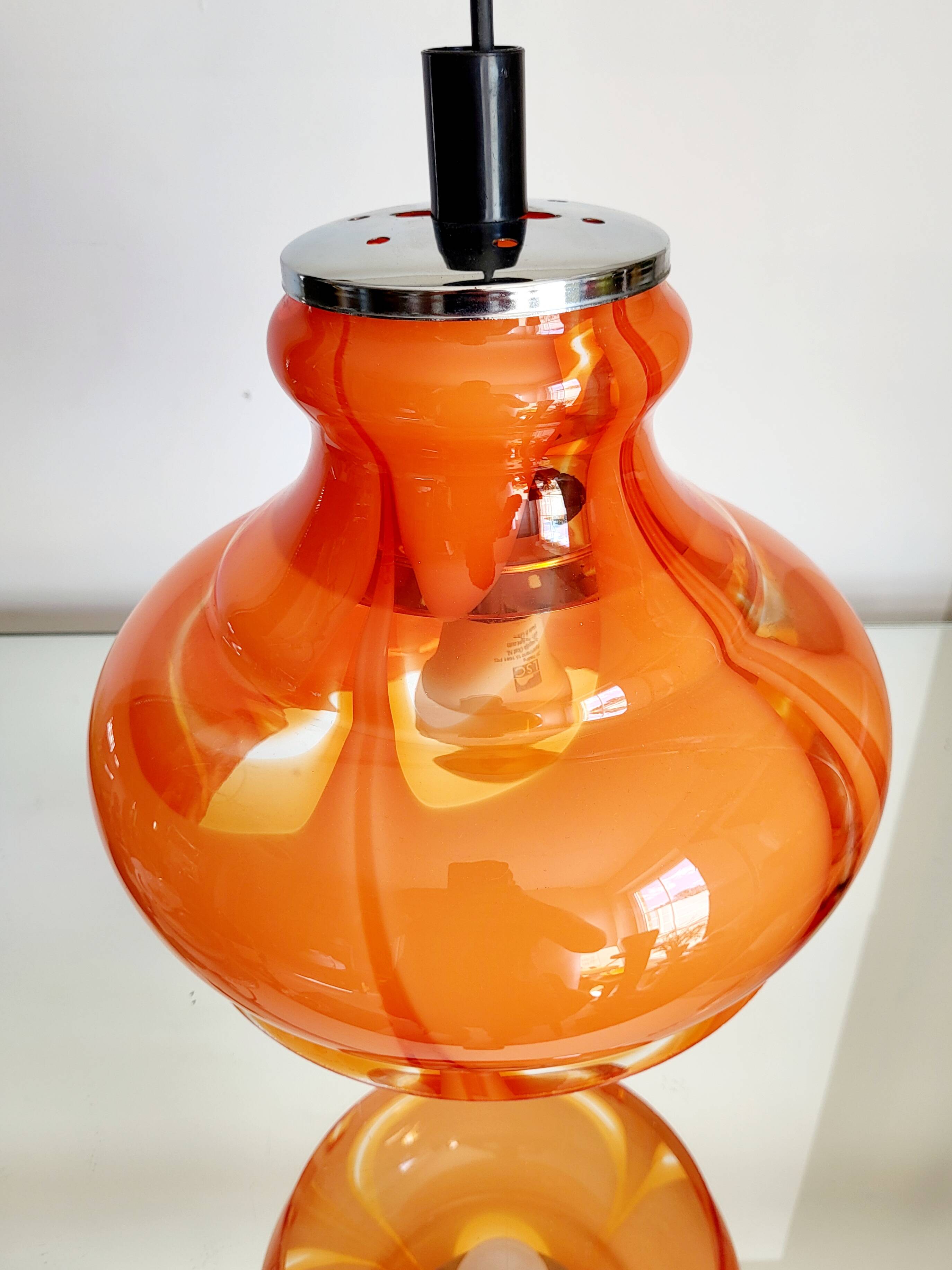 Lampe à suspension vintage en glaçure de Murano, Carlo Moretti, Italie, Jaren 1960