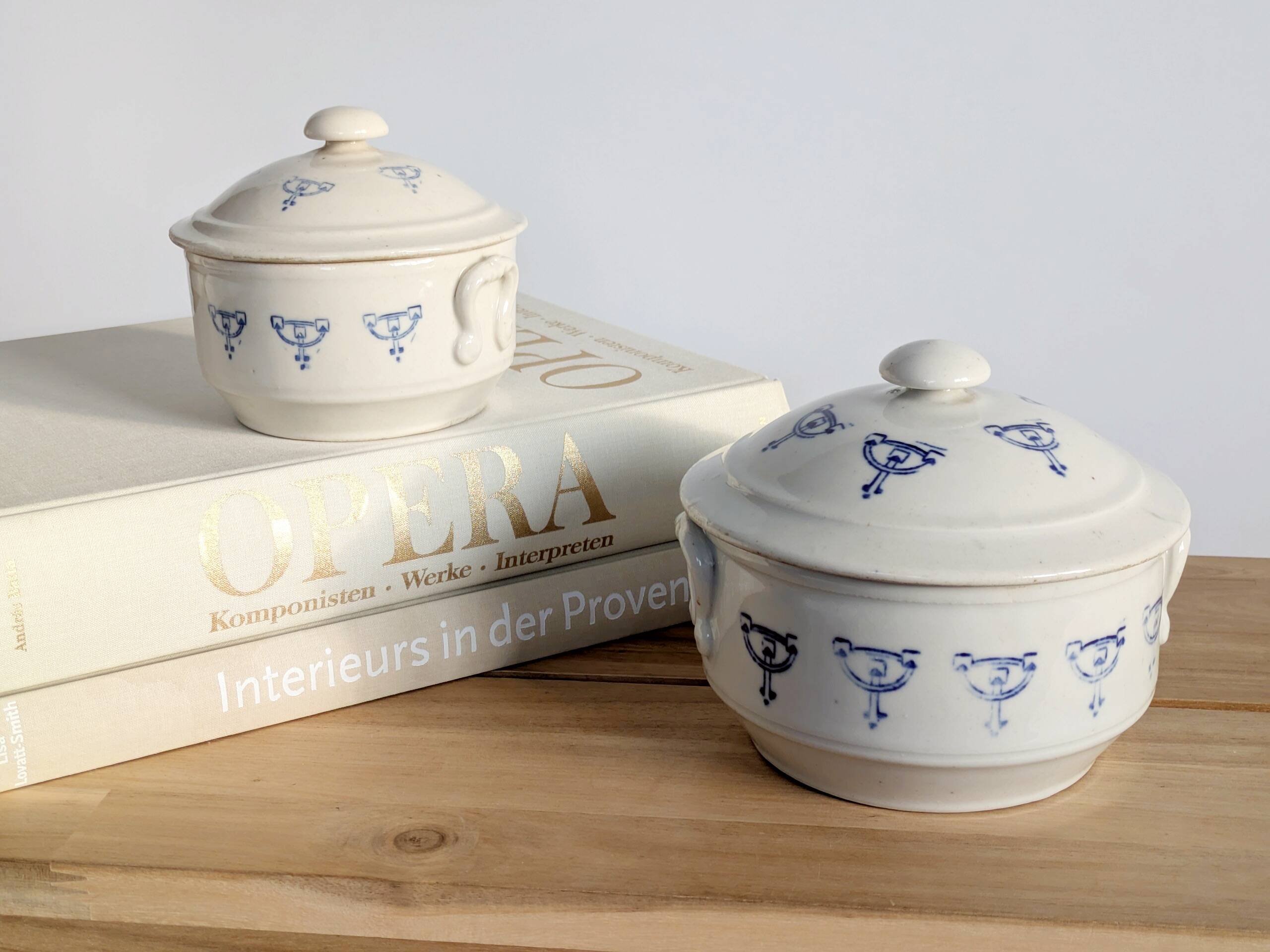 Set of 2 vintage ceramic terrines from Saint-Uze, Art Deco.