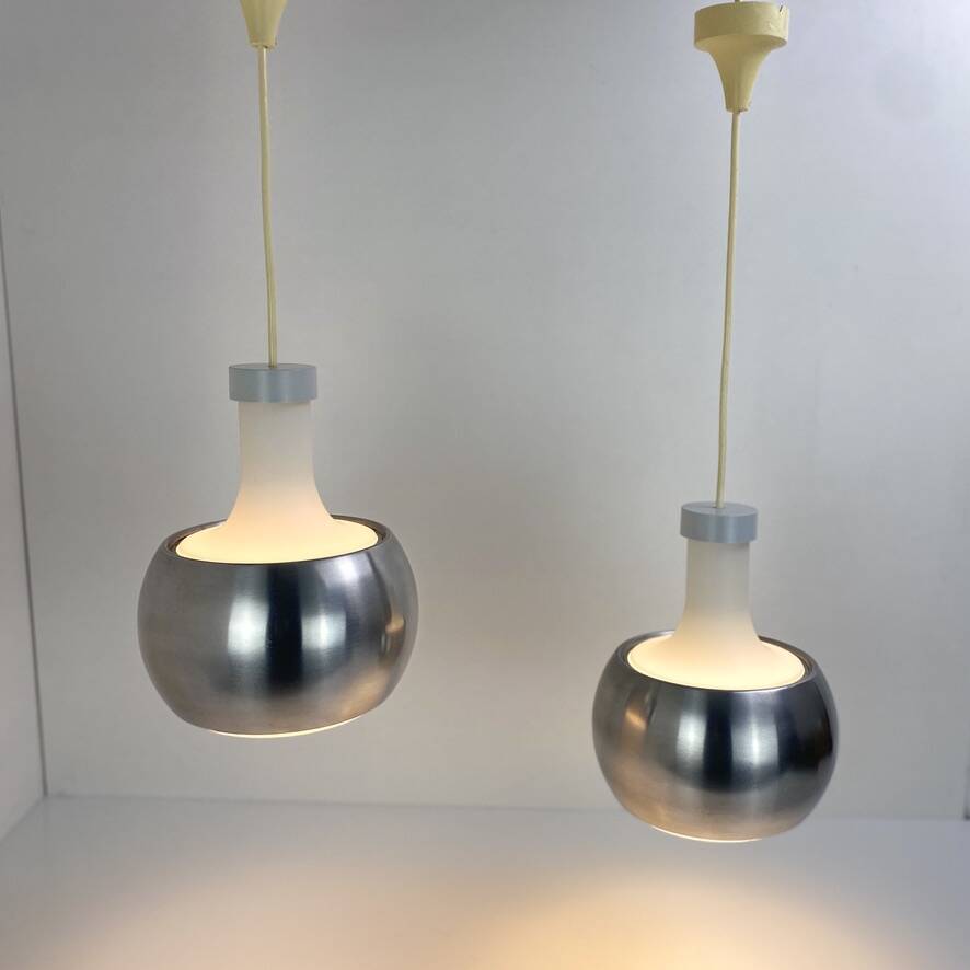 Glass and aluminum pendant light, design Rolf Krüger for Staff Leuchten, P118