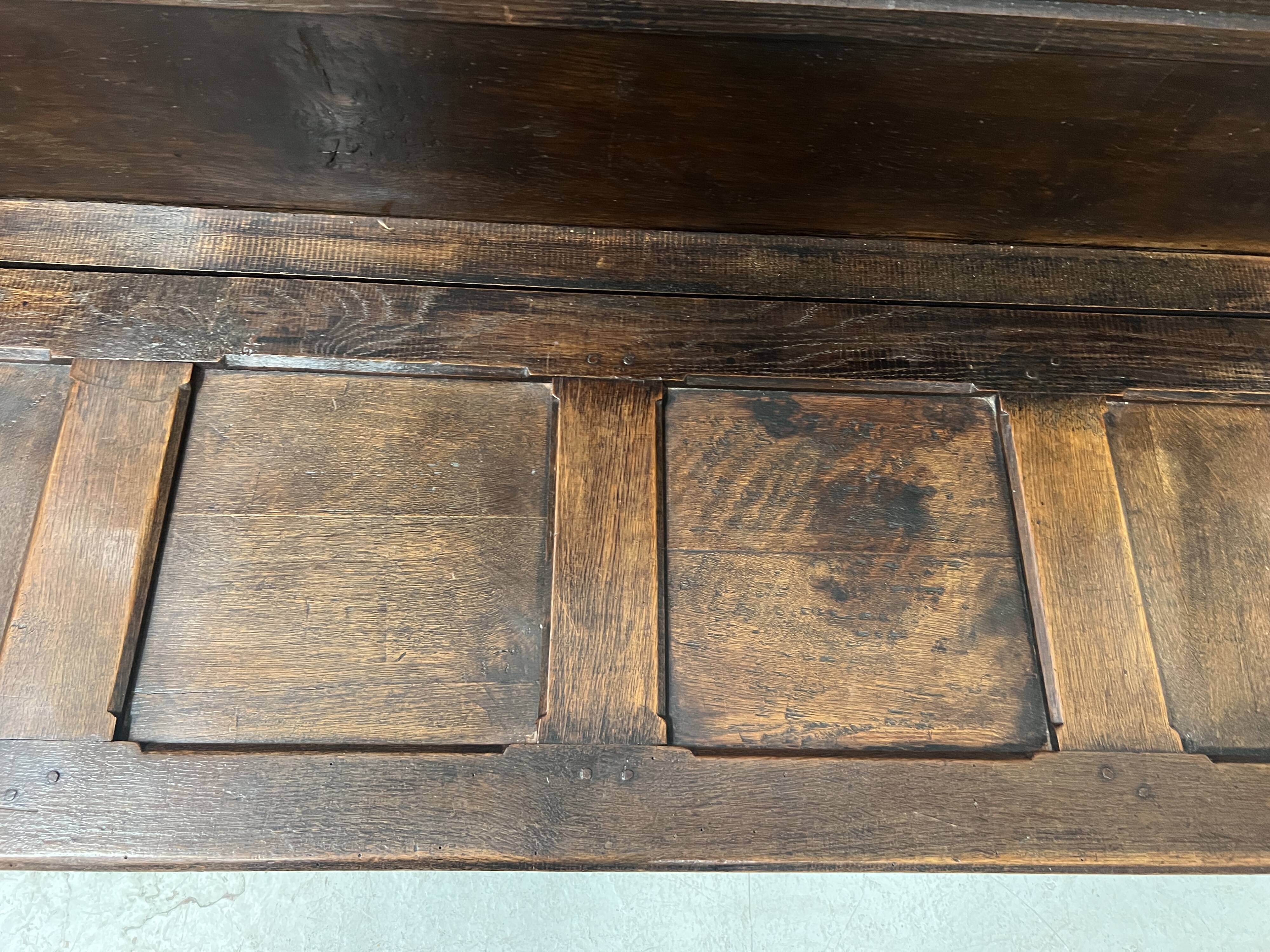 Gothic style carved oak chest bench, 19th century