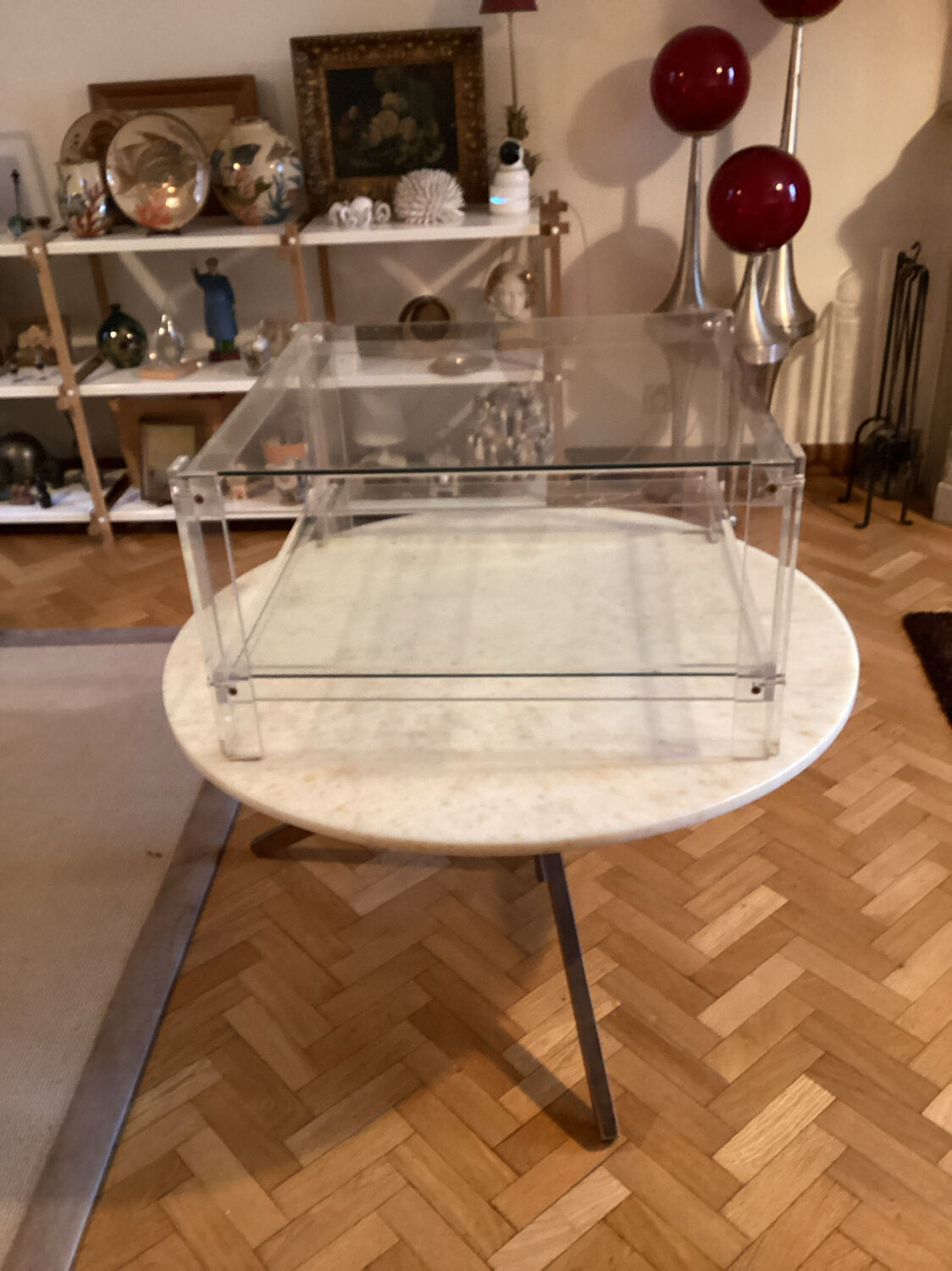 Plexiglass and glass coffee table