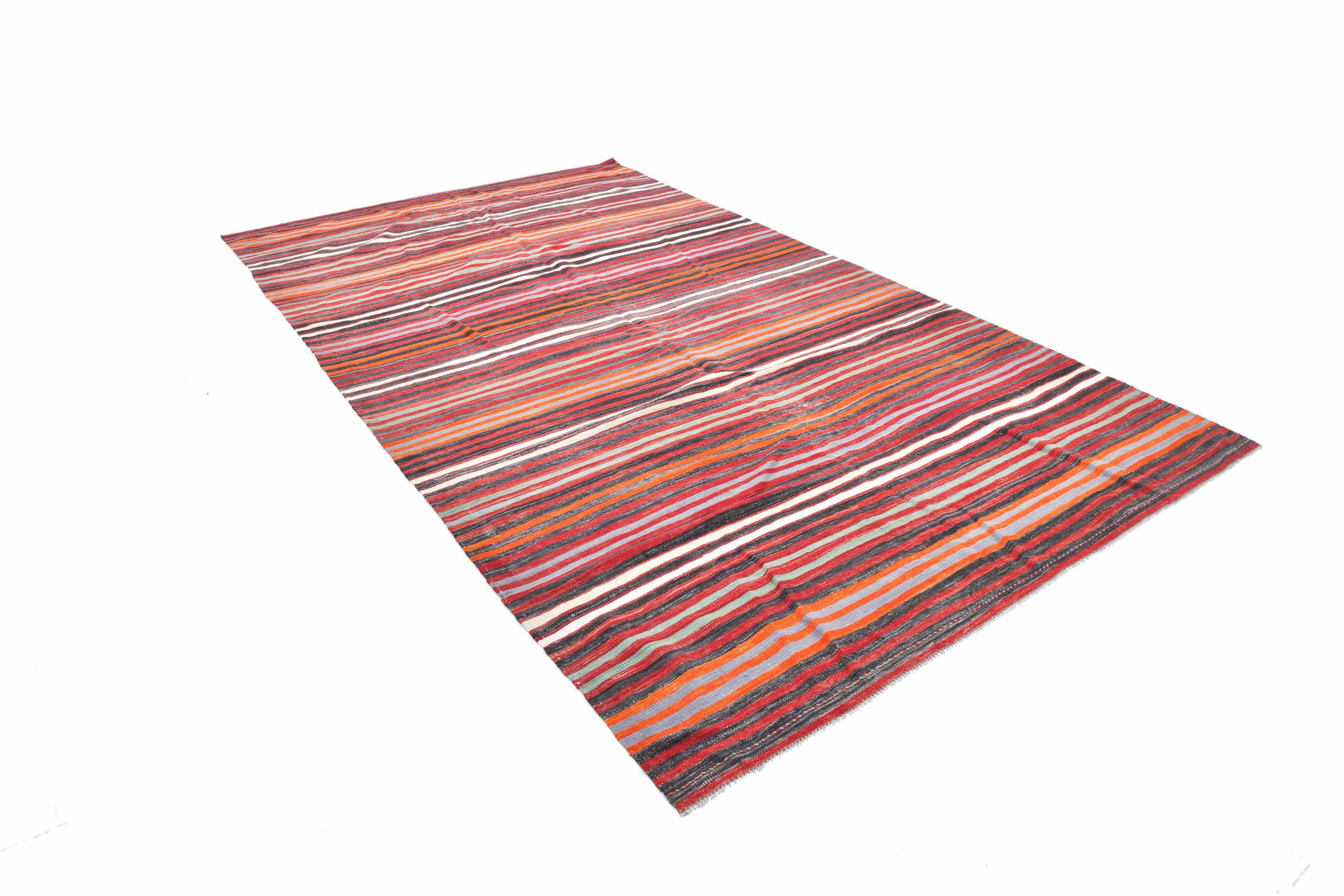 Red & Blue Large Vintage Kilim Rug, 200x352Cm