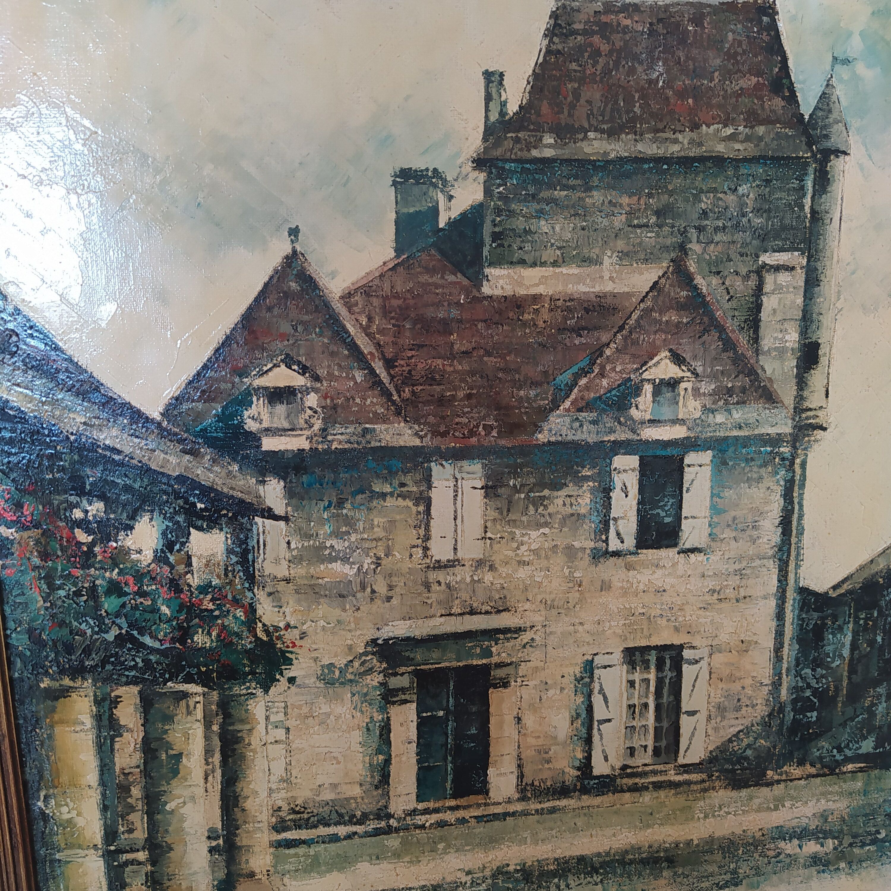 Oil on canvas stephane bulan village of domme dordogne 1979