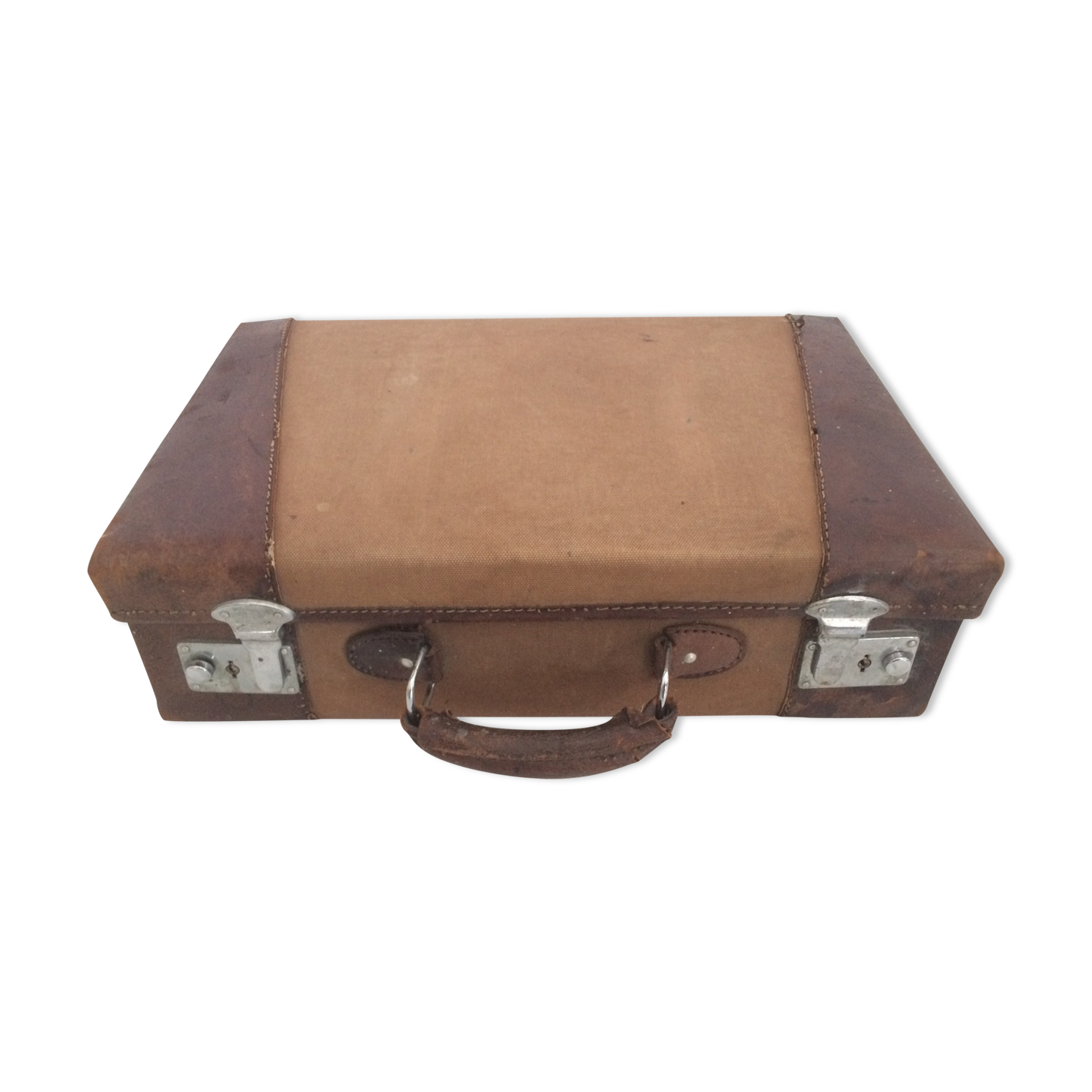 Cloth suitcase and leather vintage