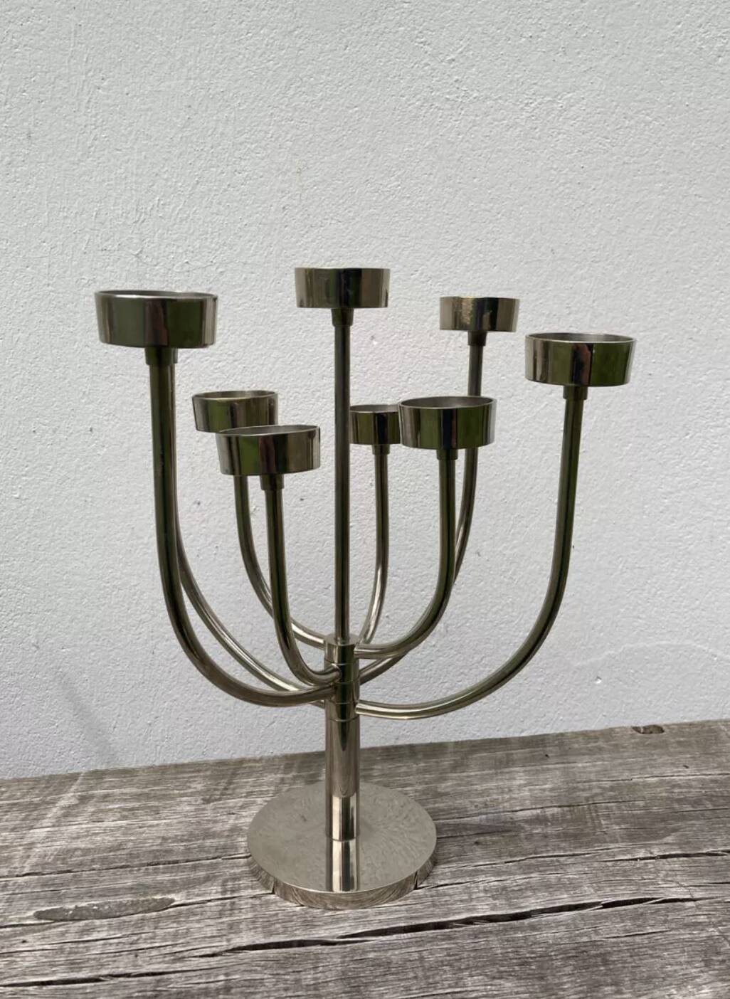 Silver metal candlestick with 8 stainless steel branches