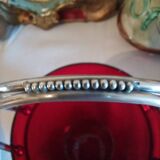 Vintage crystal ice bucket with silver-plated handle.