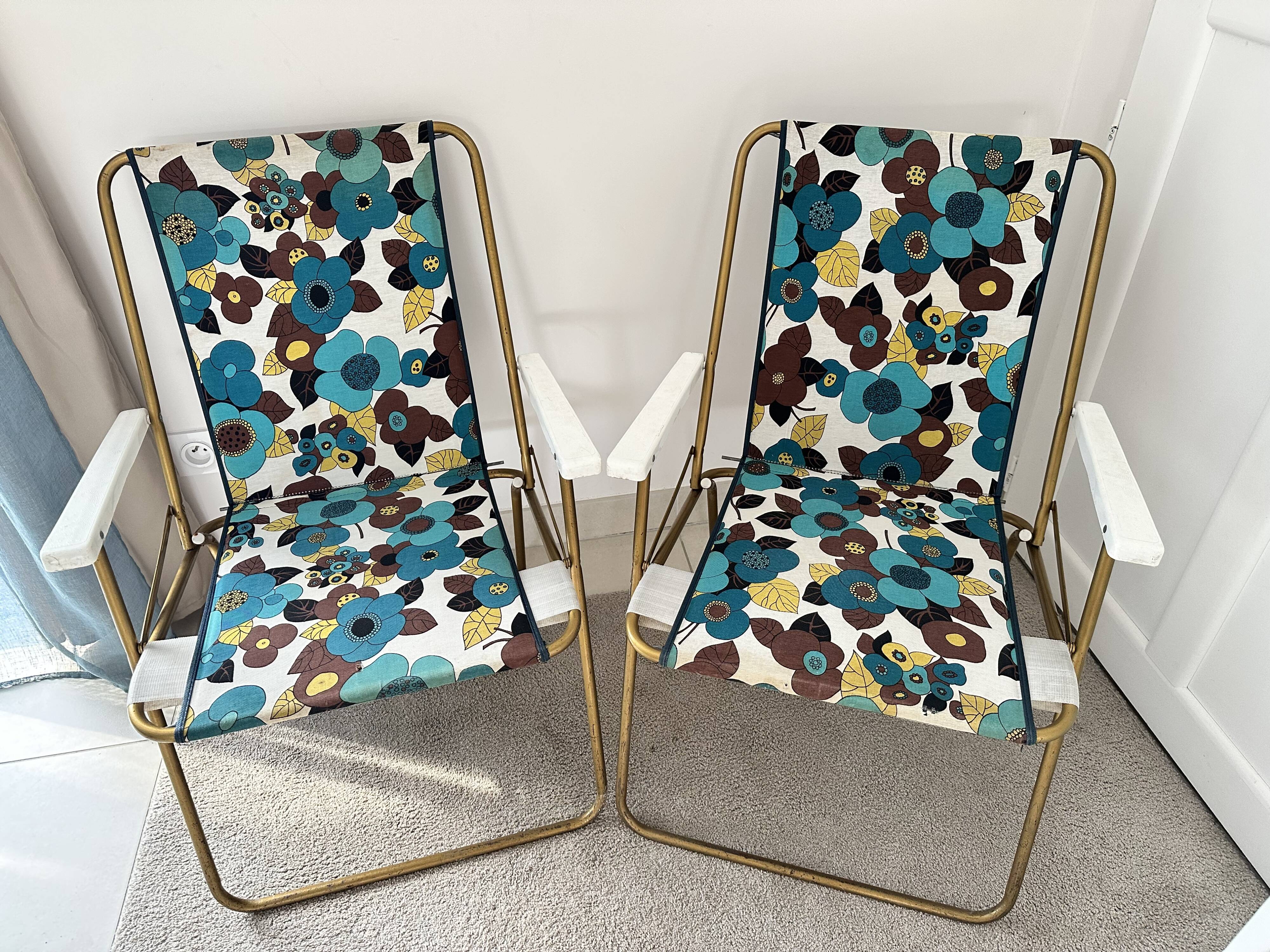 Pair of vintage Lafuma armchairs from the 60s/70s – Made in France – floral fabric