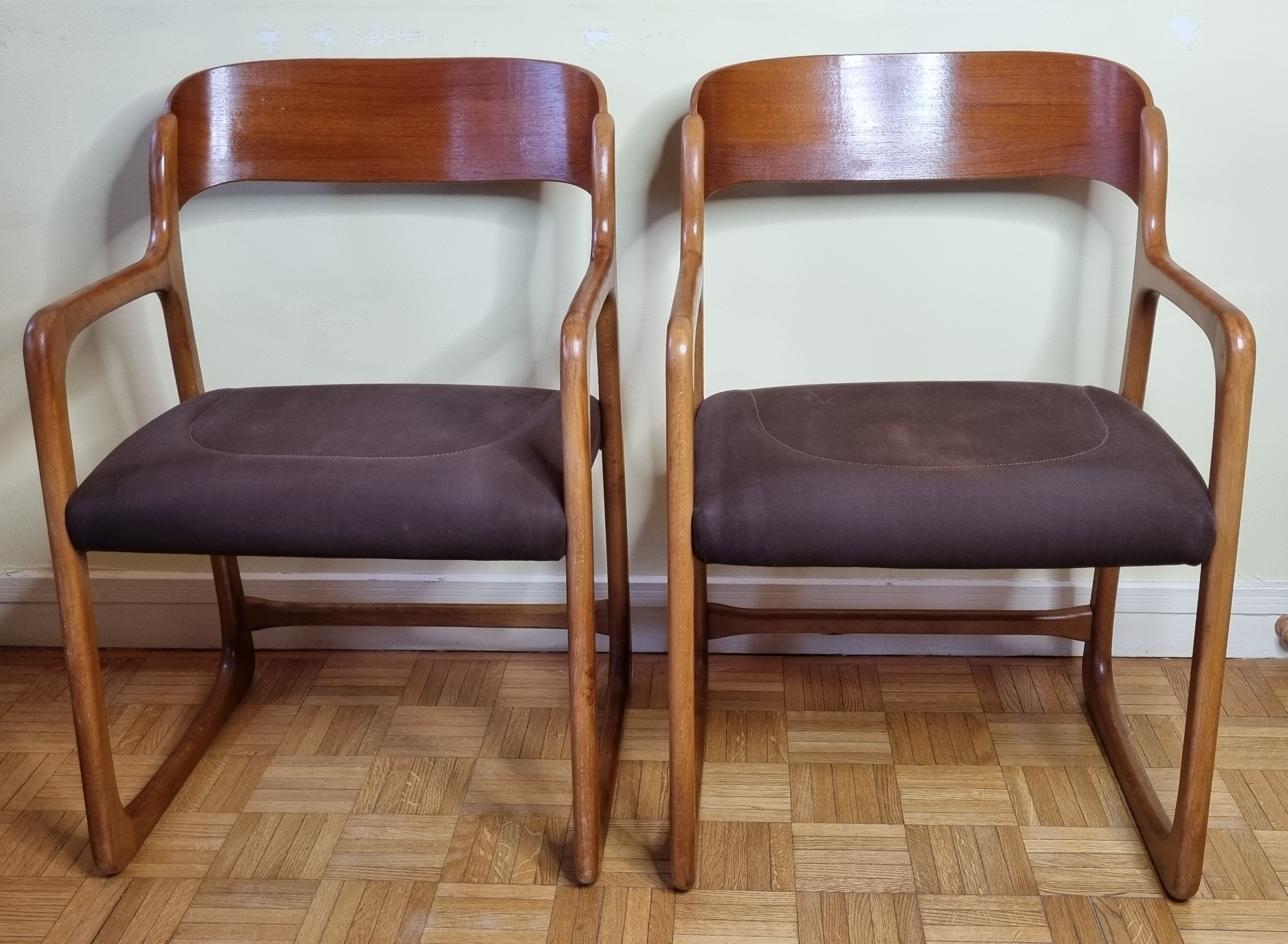 Pair of Baumann armchairs, model "sled", 1960