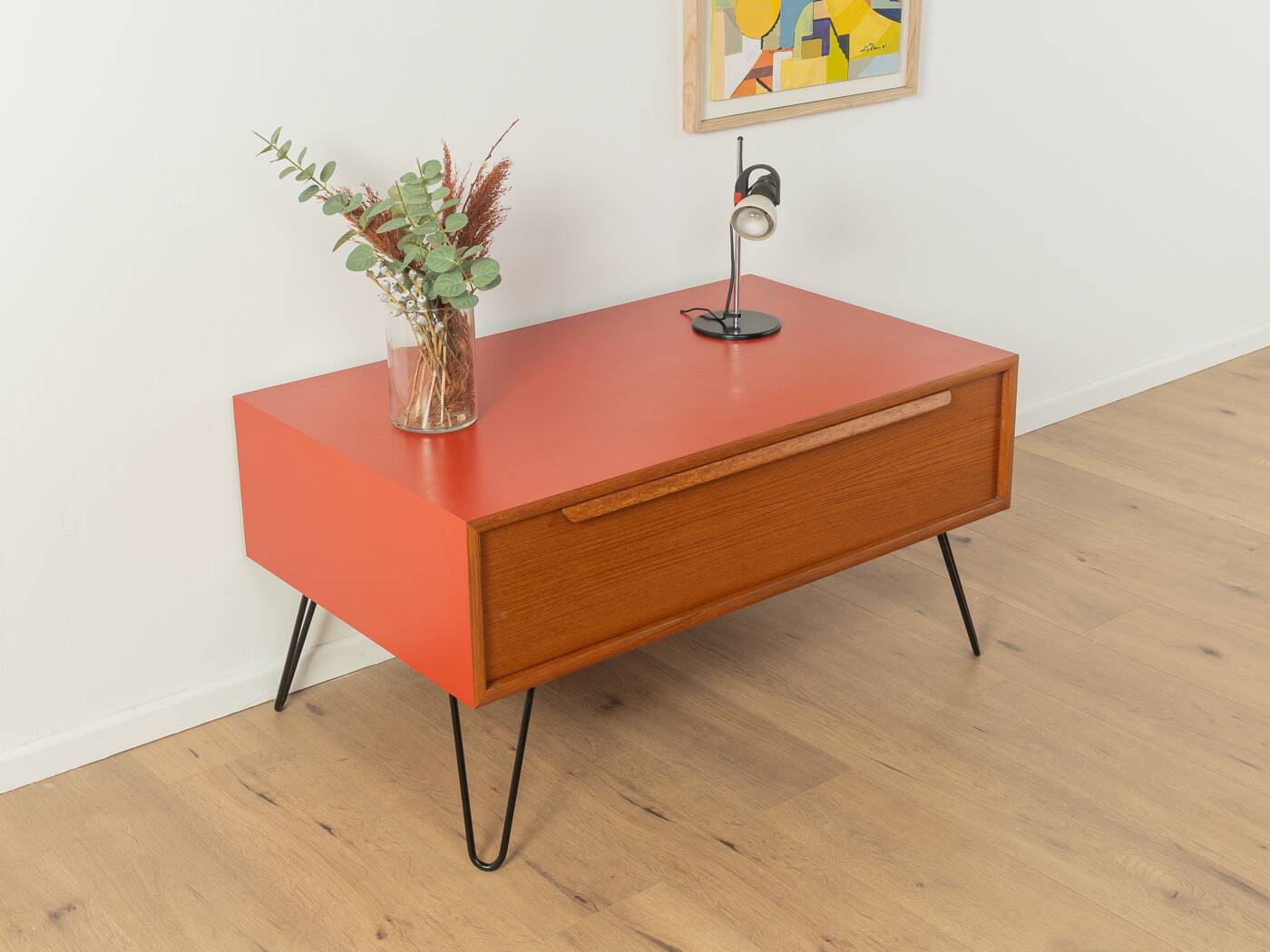 Stylish red chest of drawers from the 60s, WK Möbel