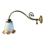 Brass wall lamp with speckled glass tulip