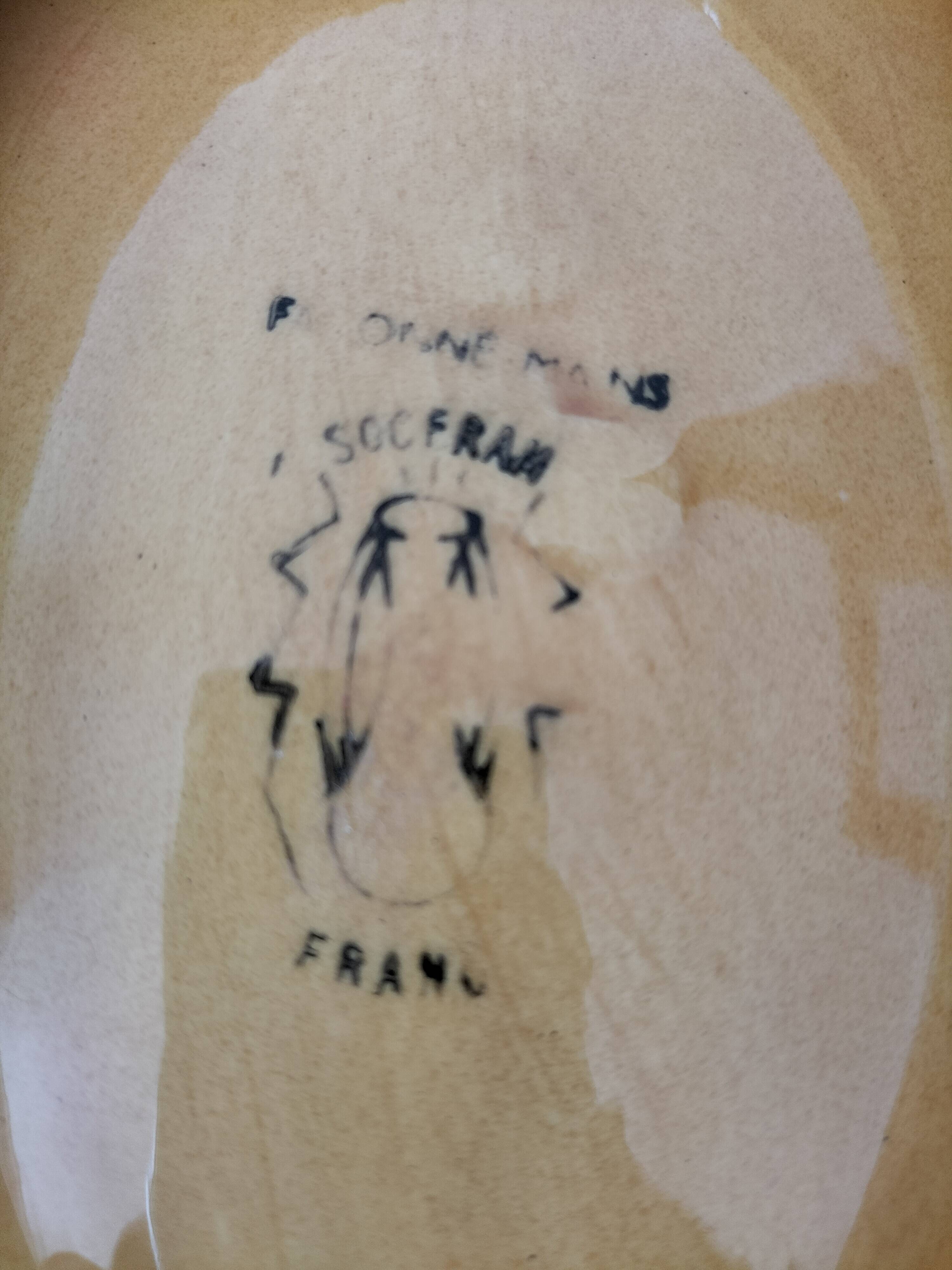 Vintage navette cup by Socram – stylized floral decoration, iridescent caramel