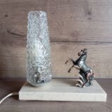 Lampe veilleuse marbre art déco cheval et verre pointe diamant