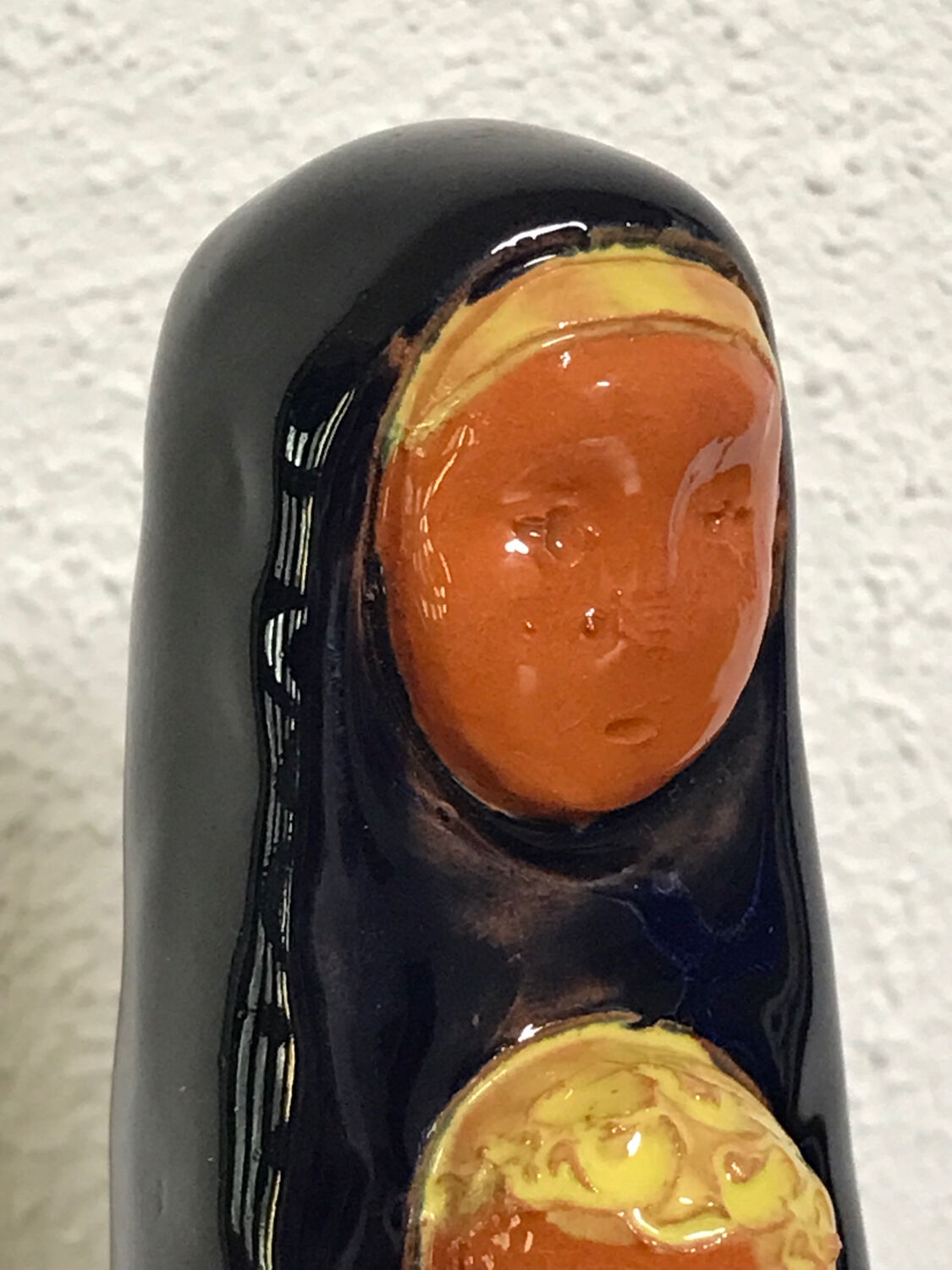 Virgin child statuette glazed terracotta