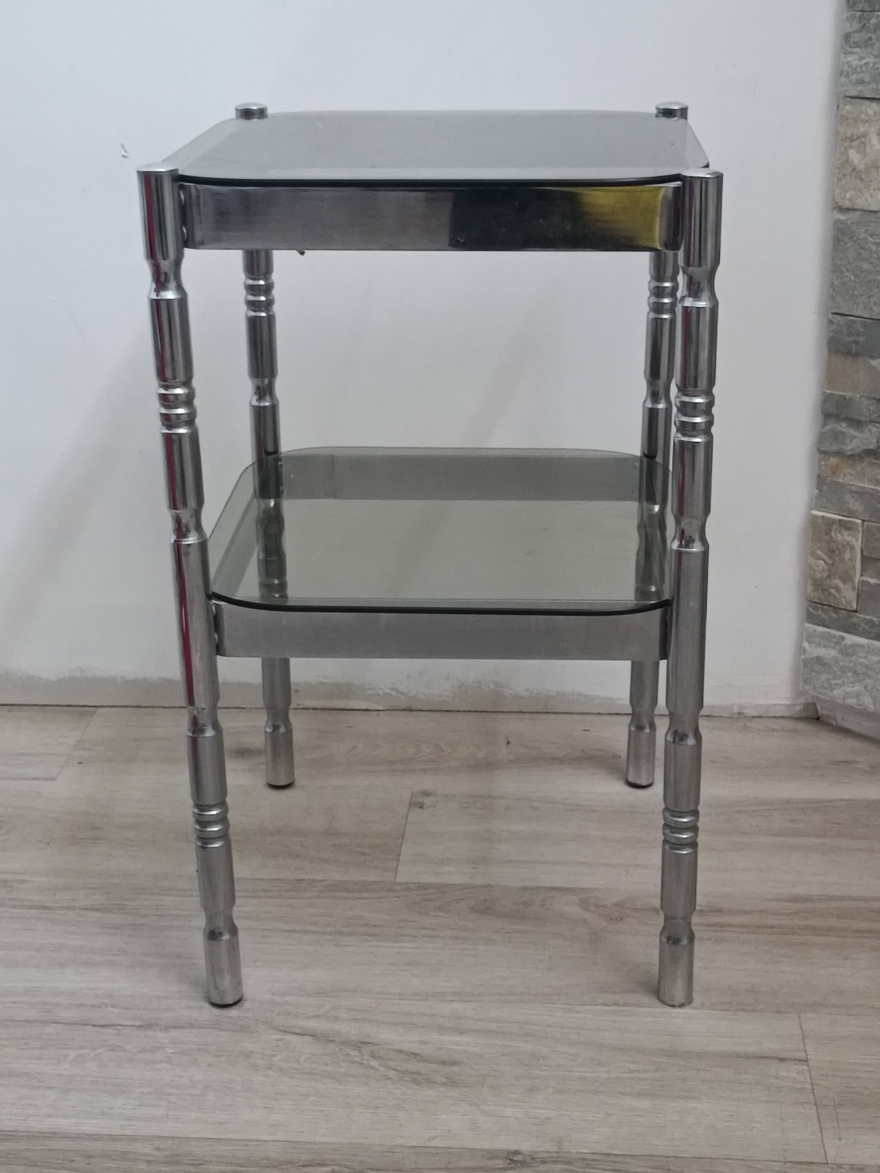 1970s metal and smoked glass side table