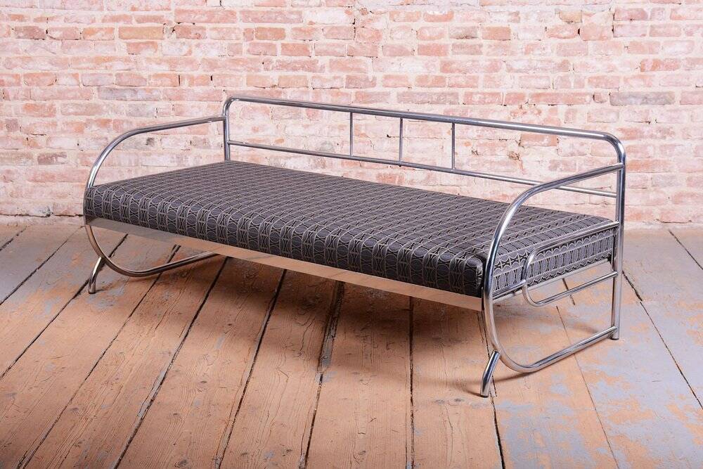Bauhaus Sofa in Chrome and Fabric from Robert Slezak, Czech, 1930s