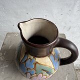 Vintage C.M. Bergen Hand-Painted Ceramic Vase — Brown & Pastel Floral Glazed Pitcher, 21cm