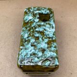 Antique marei vase rectangle shape fat lava green & white vintage