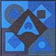 Mid-Century Modern Swedish "Geometric Blue", Vintage Abstract Oil Painting, Framed