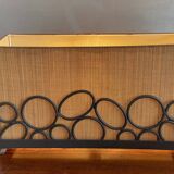 Rectangular straw and steel lamp