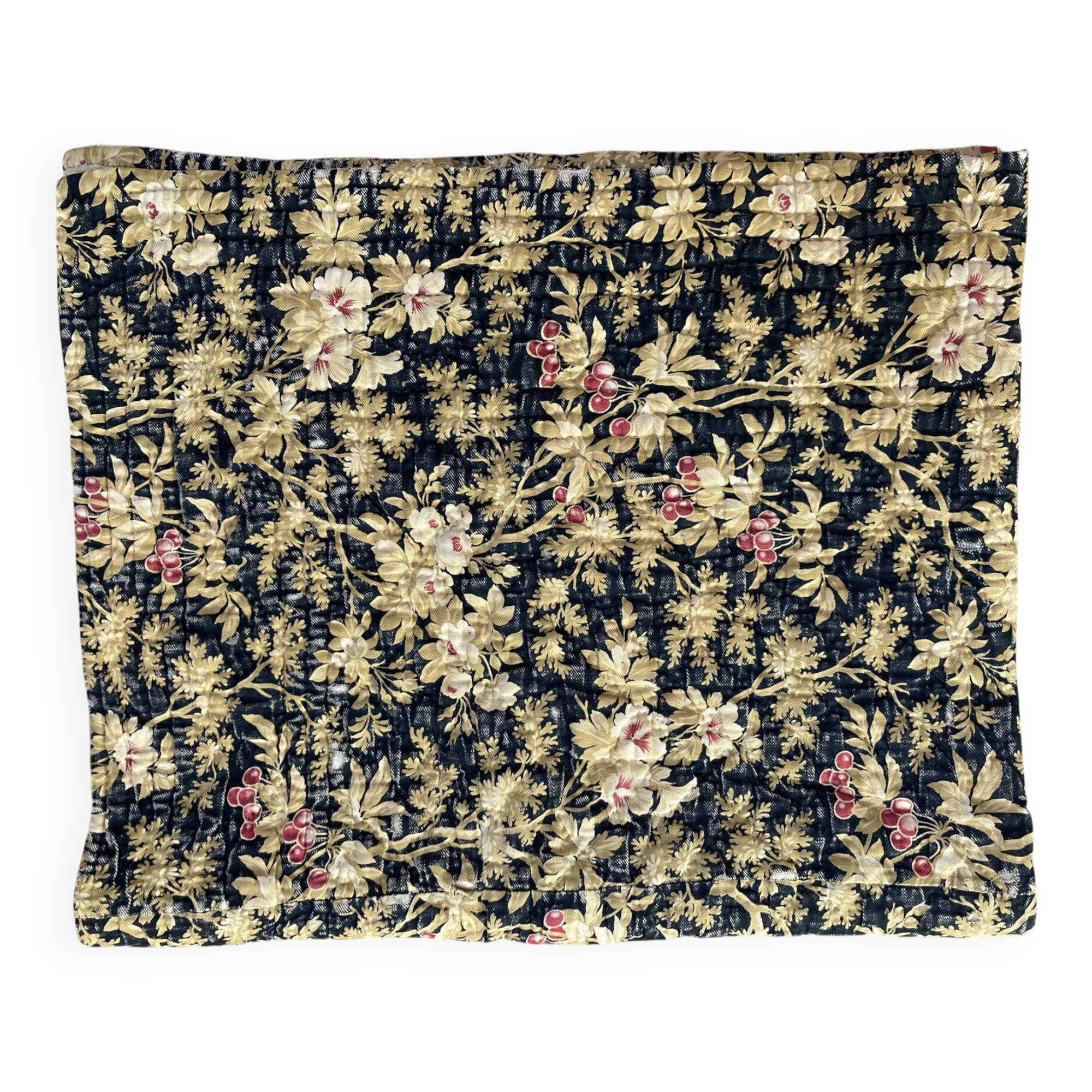Antique hand-stitched boutis bedspread, floral fabric, 19th century.