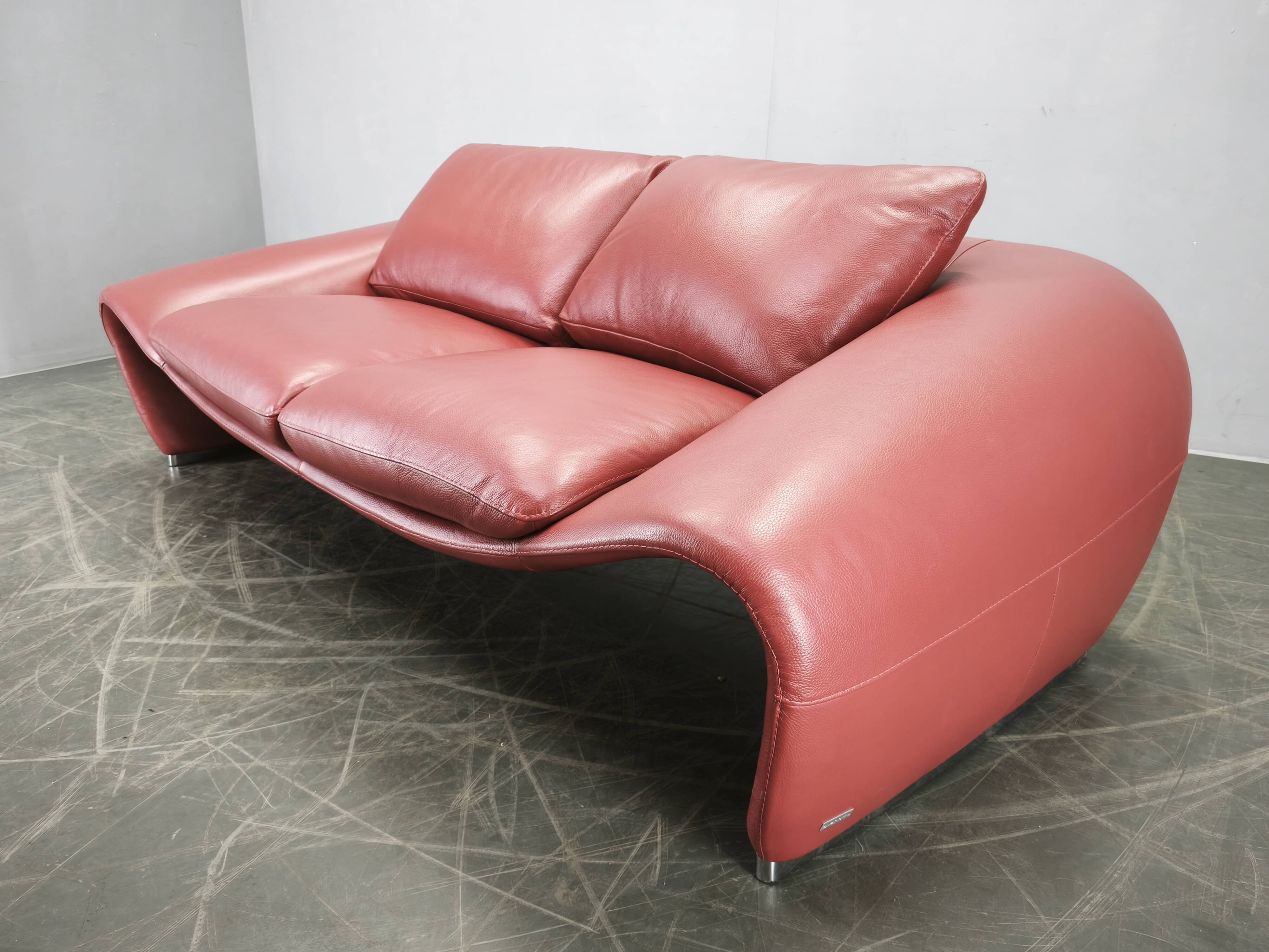 Italian Red Leather Sofa by Divanotti, Postmodern, 1990s
