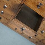 Large dutch oak apothecary cabinet / barber cabinet with enamel shields, 1900s