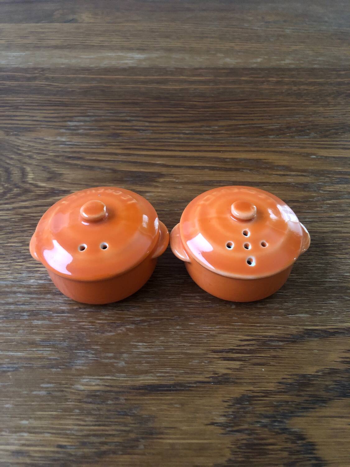 Le Creuset salt and pepper shakers