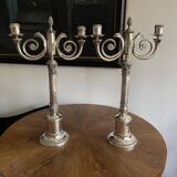 Christofle. Pair of candlesticks, Candelabras, Candlesticks in silver metal. Malmaison model. (New)